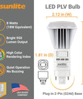 LED CCT Recessed Ballast Bypass Light Bulb Instant On No Buzz 8W 18W Fluorescent Replacement 950 Lumens G24D 2 Pin Base Vertical UL Listed RoHS