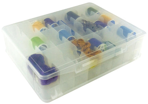 Go To Double Sided Thread Organizer Carrier In Natural Color with visible spools and threads inside, portable 14-inch size