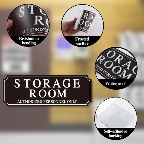 Straight Up Durable Authorized Personnel Only Sign, Hella Strong Self Adhesive Waterproof Door Plaque For Business Rooms And Private Offices, Solid Matte Finish Built To Last Year Round, storage room detail with waterproof and self-adhesive.