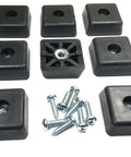 Eight Pack Workhorse Square Rubber Feet With Stainless Screws Non Marking Furniture Glides For Big Tables Chairs Wooden Desks And Plush Sofas Rock Solid Floor Pads with rubber glides and screws.