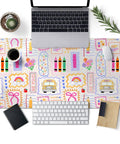 Pink Cute Desk Pad 31.5 By 15.7 Inches Large Mouse Pad For Keyboard And Mouse, placed under laptop and keyboard