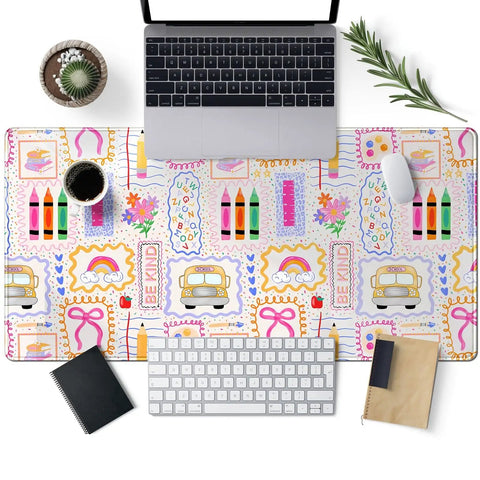 Pink Cute Desk Pad 31.5 By 15.7 Inches Large Mouse Pad For Keyboard And Mouse, placed under laptop and keyboard