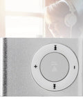 Close-up of a silver Two Pack Portable Clip On MP3 Players With Aluminum Alloy Bodies, showcasing control buttons.