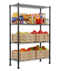 Straight Up Heavy Duty Metal Storage Rack With Adjustable Shelves For Kitchen Pantry Or Closet Black stand displaying groceries and fruits.