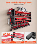 Power Tool Organizer Wall Mount 4 Layer Storage Rack With 8 Drill Holders Side Pegboards And Tool Hooks for garage setup