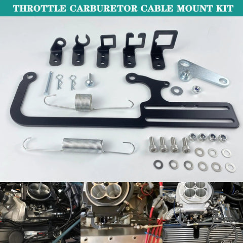 EZ EFI Cable Mount Kit for Carburetor Throttle Cable Bracket with TV Cable Routing and GM 700R4 Transmission Bracket Fitment Easy Install and Rugged Aluminum Mounts, black steel and aluminum parts