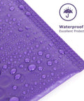 Close-up of 10x13 Inch Bubble Mailers Self Sealing Padded Envelopes Waterproof Tear Resistant Purple, showing water droplets