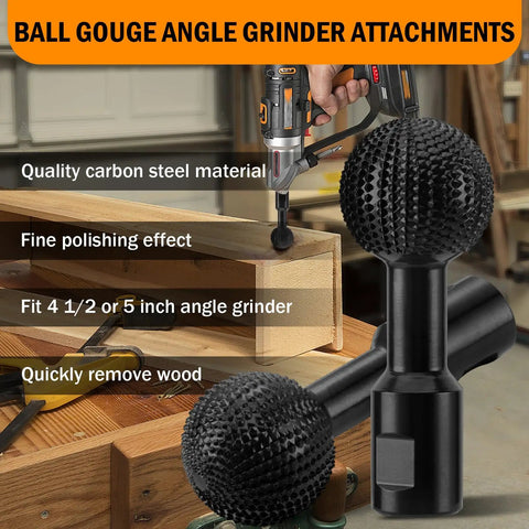 Rotary Burr For Wood Carving, 5/8-11 Threaded Ball Gouge Grind Head For 4 1/2 To 5 Inch Angle Grinders, Carbon Steel Shaping Bit
