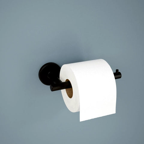 Single Post Toilet Paper Holder In Matte Black Wall Mount Rust Resistant Finish Minimalist One Arm Design For Easy Access