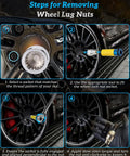Wheel Lock Removal Kit With Master Key For Porsche And VW Touareg, step-by-step guide using 20 precision cut sockets on car wheel