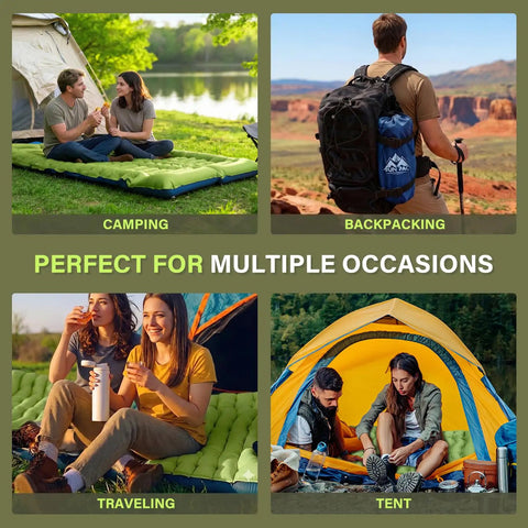Ultralight Camping Sleeping Pad With Built In Pillow And Foot Pump, used in camping and travel outdoors, 3 inch thick, extra wide.