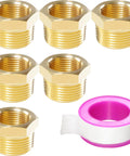 Six Brass Hex Bushing Reducer Pipe Fittings Set For DIYs And Pros Connects One Half NPT Male To Three Eighths NPT Female Adapters