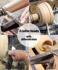 Carbide Tipped Wood Turning Tool Set With Extendable Shafts, Lathe Tools including cutter heads in use on wood lathe.