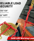 Heavy Duty Ratchet Chain Binder Set 2 Pack With G80 Chains on flatbed, 1/4"-5/16" size, 12ft chain securing load, built tough.