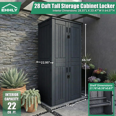 Heavy Duty Tall Outdoor Storage Cabinet 28 Cu Ft Garage Organizer With 4 Adjustable Shelves Lockable Double Doors Weatherproof 31W X 23L X 66H Sage Grey For Tools And Gear