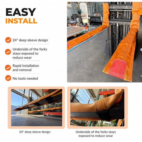 Kickass High Visibility Nylon Forklift Sleeve Delivers Top Shelf Guard For Delicate Loads While Giving A Non Slip Grip And An Easy As Pie Install On Forks Measuring Three To Six Inches Wide