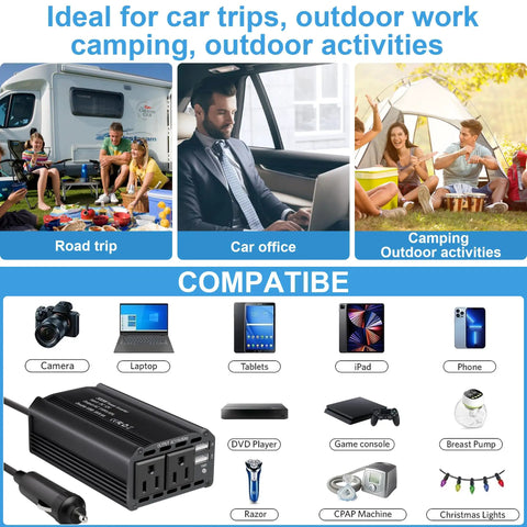 Keep Your Gear Juiced While You Cruise Down The Pavement With This Badass 300W Power Inverter Car Adapter for camping and road trips