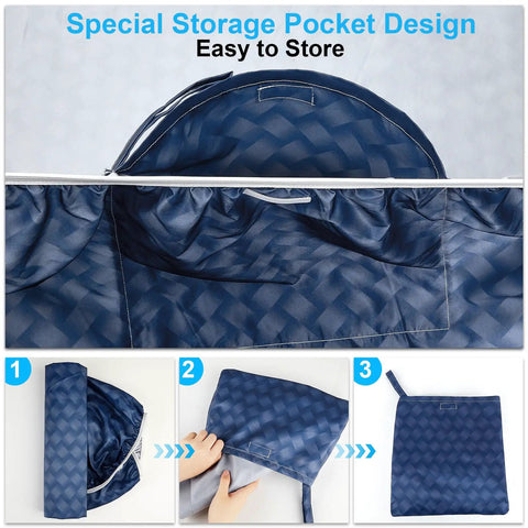 Waterproof Picnic Table Cover With Elastic Edges For 72 Inch Table And 72 Inch Benches Built In Storage Pocket Portable Table Cloth Bench Covers For RV Camping And Outdoor Picnics No Fuss Setup shown with storage pocket, folded and packed.