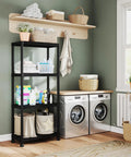 Rock Solid Plastic Storage Shelves 4 Tier Heavy Duty Shelving Unit With 264 LB Capacity, organizing laundry area with towels and supplies.