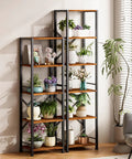 Dope Industrial Style 6 Tier Tall Bookshelf For Tight Spaces, Narrow Display Shelf Unit In Metal And Wood, Rustic Brown Finish