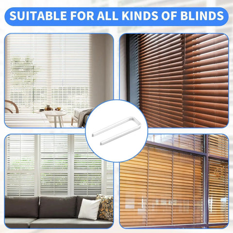 Kickass Shutter Repair Kit With Hella Durable Staples For Plantation Window Louvers Replacement Pins 0.6 X 0.2 Inch displayed with various blinds.