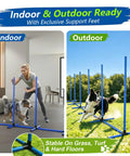 6 Weave Poles Or 2 Hurdles Convertible Dog Agility Set for indoor and outdoor training with blue poles and support feet