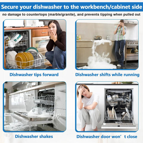 Granite Countertop Dishwasher Mounting Kit Two Sets With Granite Grabbers And Screws showing dishwasher installation issues.