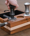 Person using Espresso Tamper 51mm With Dual Spring Load Delivers 30 Lb Constant Pressure, 2 Spring Options, on portafilter