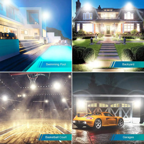 3 Pack 100W LED Flood Lights Outdoor illuminating pool, backyard, basketball court, garage; IP66 waterproof, 11600 lumens, 5000K