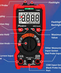 Digital Multimeter 4000 Counts TRMS Auto Ranging AC DC Voltmeter Ohm Amp Tester with NCV Live Test, labeled features.