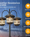 76 Inch Black Solar Lamp Post Light With Three Heads, Waterproof Outdoor Street Lamp For Backyard Garden Driveway And Lawn