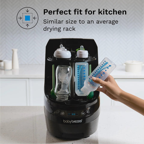 Baby Brezza Bottle Washer Pro, black countertop sterilizer and dryer for baby bottles