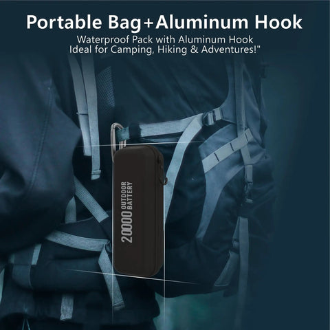 Backpack with 20000mAh Rugged Tough As Nails Power Bank With Fast USB C PD, IP68 Waterproof And Shockproof, including 420 Lumen Camping Lantern
