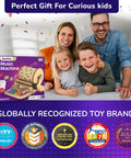 DIY Music Machine Kit For Kids Ages 8 To 14 A Fun Kid Approved Hands On Build It Yourself Musical Toy That Plays Melodies Includes Step By Step Guide Easy To Assemble And Great For Boys And Girls For Hours Of Creative Play. wooden music machine kit box with family and award badges