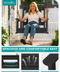 Woman sitting on HDPE Single Porch Swing For Outdoors Heavy Duty One Person Adirondack Chair With Durable Polypropylene Ropes.