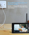Wireless Video Doorbell With No Subscription No WiFi No App Needed 1080P HD Video 4.3 Inch Screen shown charging via USB on table