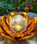 Solar Lotus Flower Light Outdoor Decor For Garden Backyard Waterproof Metal Yard Ornament with glowing glass globe