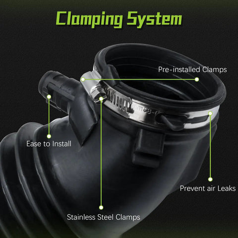 Engine Air Intake Hose Tube With Clamps For 2011 2017 Honda Odyssey 3.5L V6 Replacement Part 17228RV0A00 close-up showing clamps.