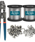 Premium Wire Rope Crimp Tool Kit With Built In Cutter For DIYers 328 Ft Stainless Cable 210 Aluminum Crimp Sleeves 50 Thimbles