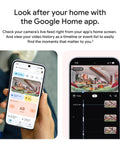 Person using Google Home app with Nest Cam Indoor Wired 3rd Gen Security Camera 2025 Model for video feeds and alerts.