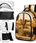 Warm Sand Dune Desert Flora Printed Unisex Backpack with large capacity, durable polyester, showing handle and zippers.