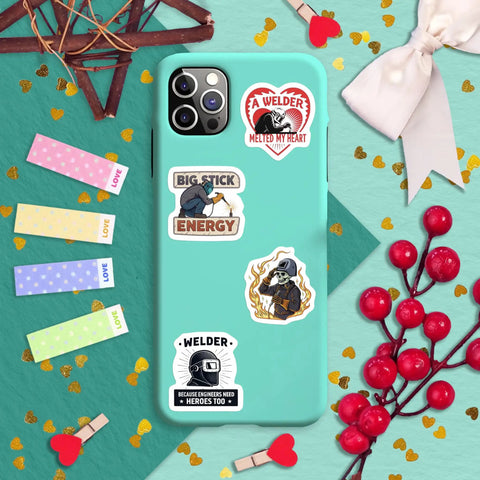 Phone case with 100 Piece Welder Sticker Set For Helmets Laptops Water Bottles And More Durable Vinyl Welding Stickers