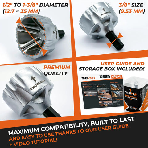 Deburring External Chamfer Tool With Tungsten Carbide Blade for Threads, includes user guide and video tutorial, 1/2 to 1-3/8 inch diameter