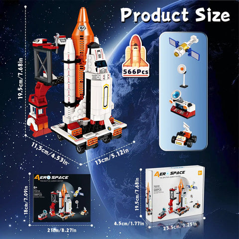 12 In 1 Space Rocket Building Blocks Kit For Kids Aged 6 To 12 566 Piece STEM Construction Set with shuttle and satellite models