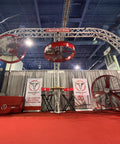 15 Ft High Volume Low Speed Industrial Ceiling Fan With 400 Watt Heavy Duty Motor showcased in a trade show setting.