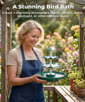 Woman holding Sun Powered 6.5W Solar Bird Bath Fountain With 3 Tier Waterfall And 9 Streams, DIY Detachable Solar Pump