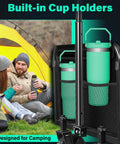 Collapsible Wagon Cart With Wheels, shown camping, built-in cup holders visible, all terrain, one second fold design.