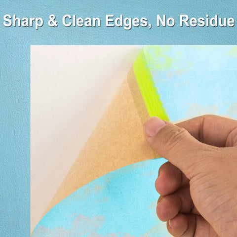 Hand peeling Pre Taped Masking Paper For Painting 12 Inch By 50 Foot 2 In 1 Tape And Drape Painters Paper revealing clean edge