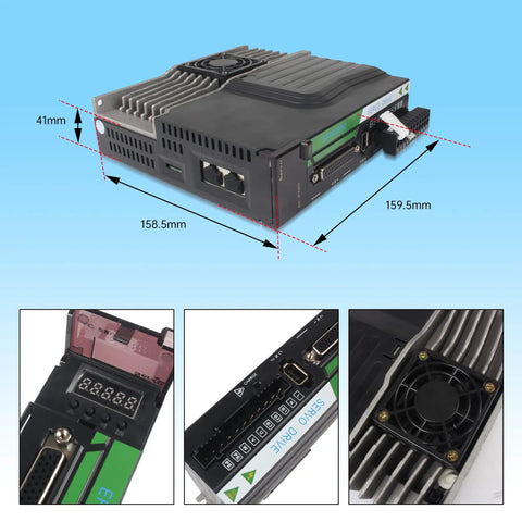 Beefed-Up 600W AC Servo Motor Kit Without Brake For CNC Machines, 220V 3.5A 3000rpm Encoder RS485 Controller close-up views.