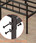 Close-up of Tough Built Queen Metal Bed Frame with easy assembly features and metal joints for secure attachment.
